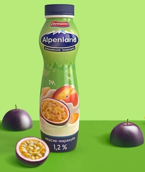 Йогурт питьевой Alpenland 1,2% Персик-Маракуйя 290 г