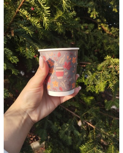 Стакан бумажный 2-слойный ProstoKap Осень Листья СЕРЫЙ d=80 250 мл № 48479429-0307-1 09.10.2025 05:20:15 фото № 1